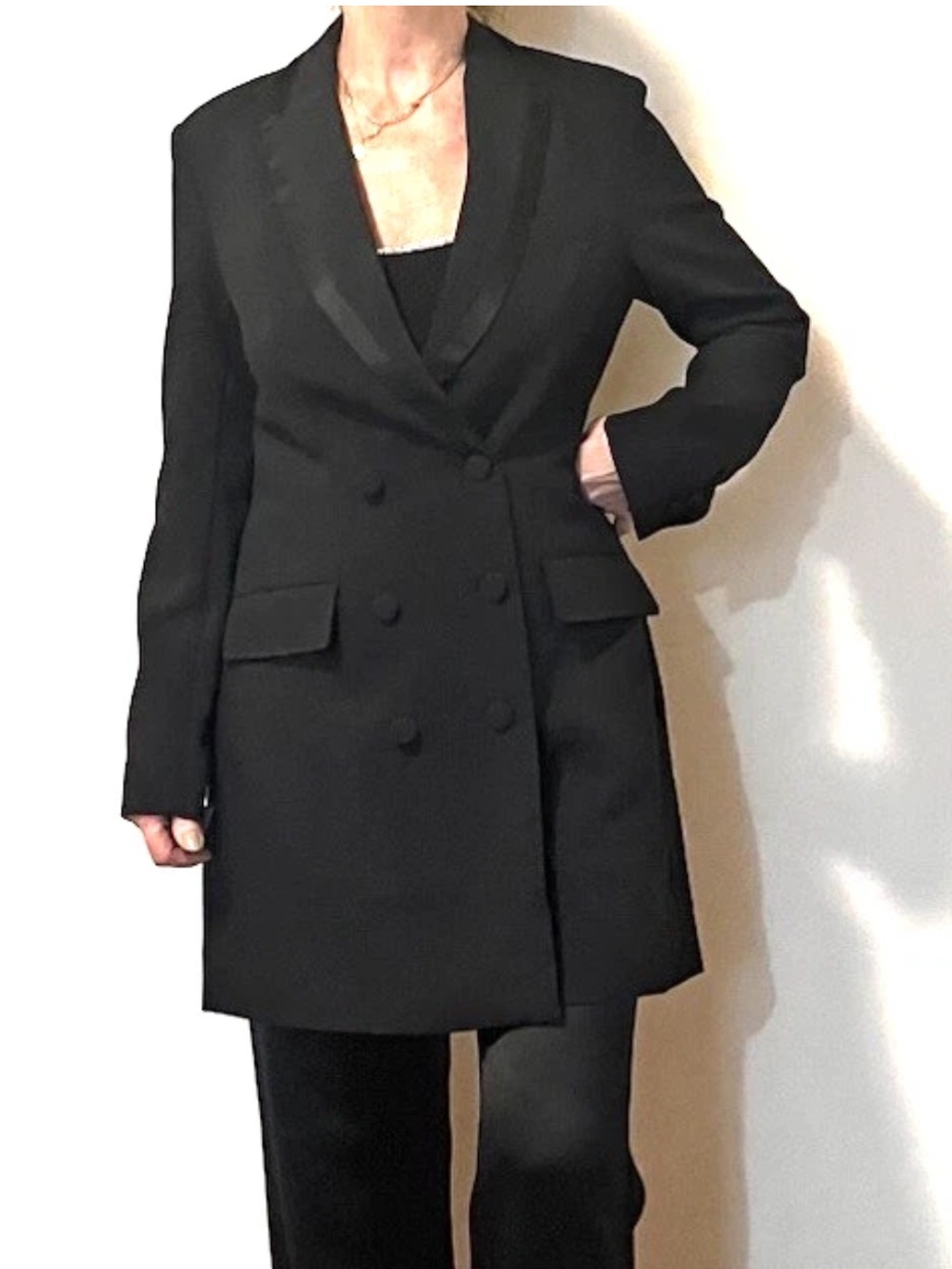 $400 JASON WU Black Double Breasted Jacket Long Blazer M